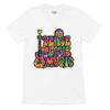 Dean Russo Peace Love Music V-Neck T-Shirt Guitar Happy Good Vibe Tee White Small view 1