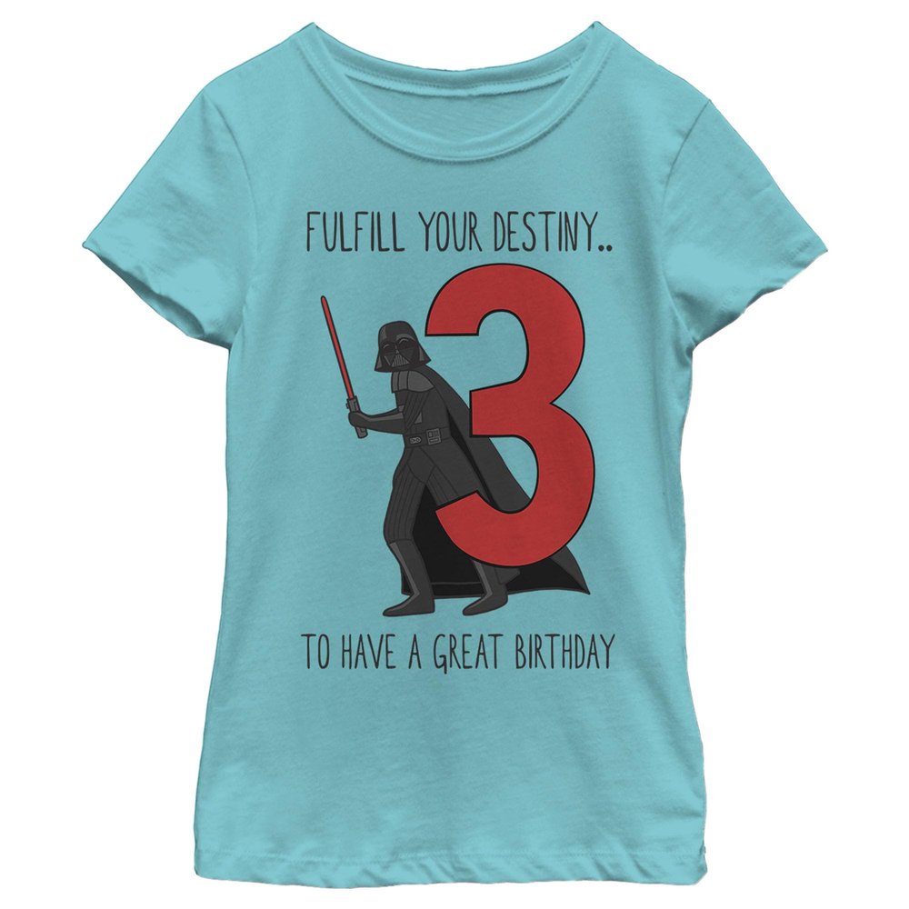 Star Wars Fulfill Birthday Girls Short Sleeve Tee Shirt, Tahiti Blue, Large