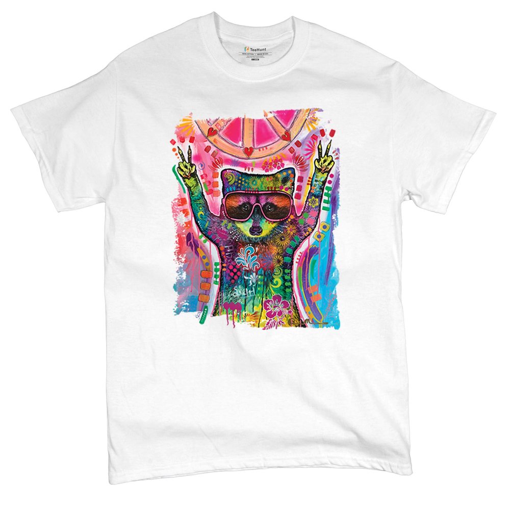 Dean Russo Cosmic Trash Panda T-Shirt Funny Weird Hippie Men's Tee White Small