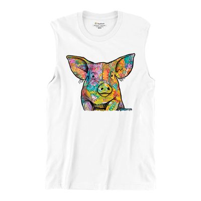Dean Russo Funny Cute Pig Muscle Shirt Farm Piglet Lover Barn Men's White Small