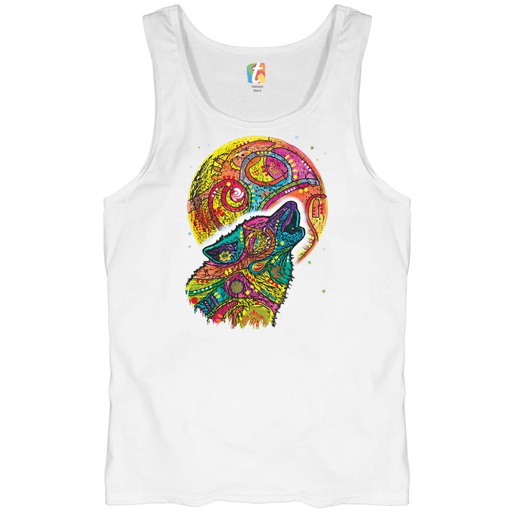 Howling Wolf and Moon Tank Top Dean Russo Colorful Wild Life Men's Top White Small