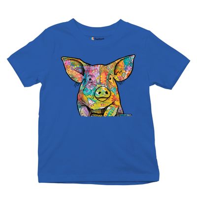 Dean Russo Funny Cute Pig Youth T-Shirt Farm Piglet Lover Barn Kids Blue Small