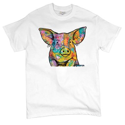 Dean Russo Funny Cute Pig T-Shirt Farm Piglet Lover Barn Men's Tee White Small