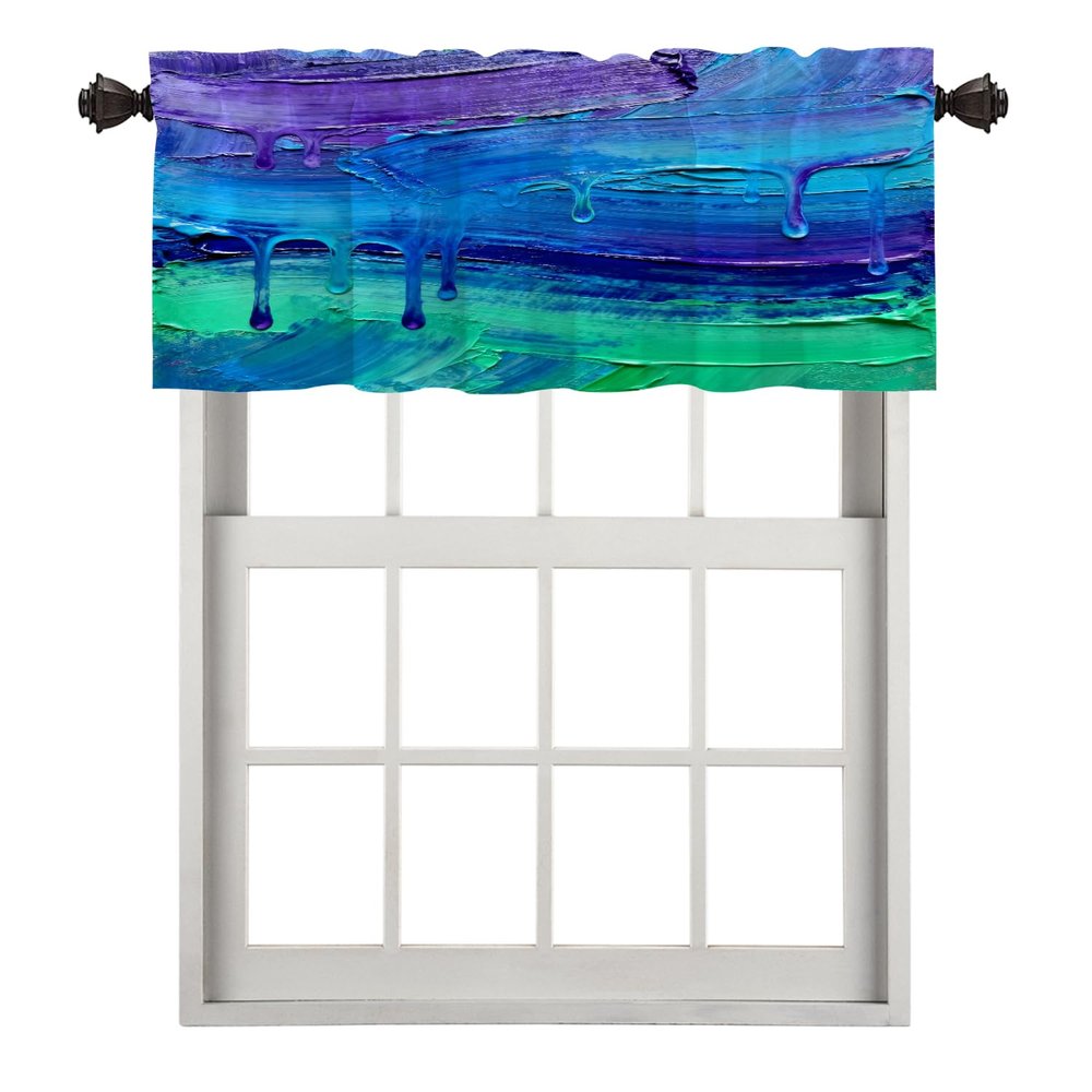 BaoNews Colorful Abstract Oil Kitchen Valances for Windows,Pink Marble Brush Blackout Valances Curtains Multilayer Polyester Drapes for Kitchen Bedroom 1 Pack 52X18 Inches