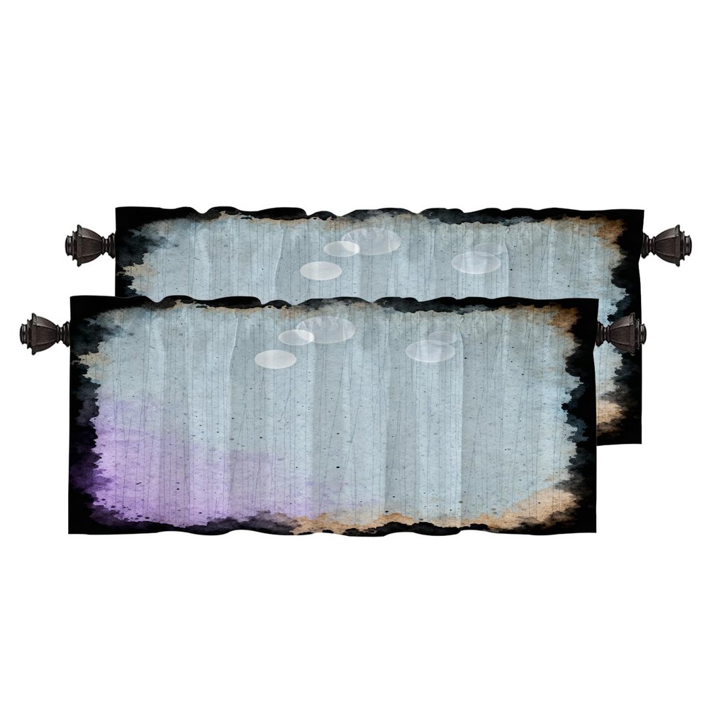 BaoNews Blue Grey Abstract Weathered Wall Kitchen Valances for Windows,Handmade Grunge Texture Blackout Valances Curtains Multilayer Polyester Drapes for Kitchen Bedroom 2 Pack 52X18 Inches
