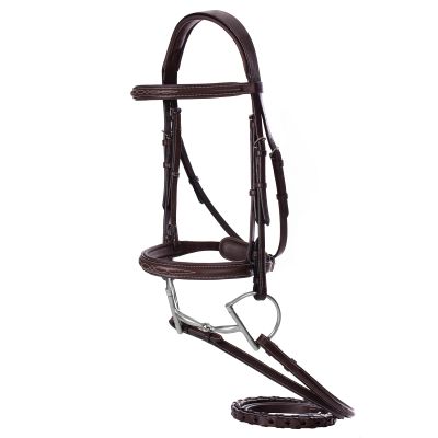 Equinavia Valkyrie Fancy Stitched Padded Cavesson Hunter Bridle with Reins - Chocolate Brown - Warmblood