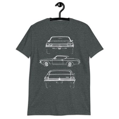 1969 Chevelle SS 396 Muscle Car Owner Outline Art Short-Sleeve T-Shirt Dark Heather