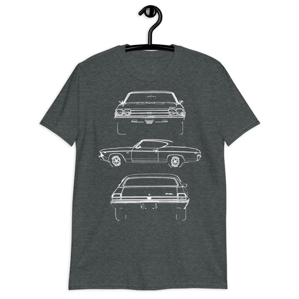 1969 Chevelle SS 396 Muscle Car Owner Outline Art Short-Sleeve T-Shirt Dark Heather