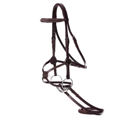 Equinavia Saga Adjustable Padded Fancy Stitched Figure 8 Bridle with Reins - Chocolate Brown - Horse