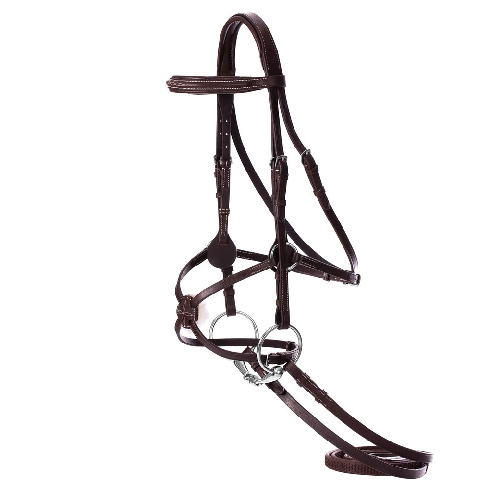 Equinavia Saga Adjustable Padded Fancy Stitched Figure 8 Bridle with Reins - Chocolate Brown - Horse