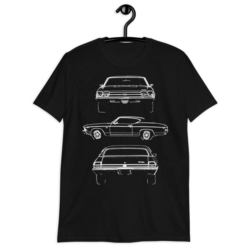 1969 Chevelle SS 396 Muscle Car Owner Outline Art Short-Sleeve T-Shirt Black