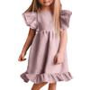 Bigeoosh Girls Dress Linen Boho Party Ruffle Sleeve A-Line Floral Hem Loose Fit Summer Outfits for 5-12 Years Kids Pink view 1