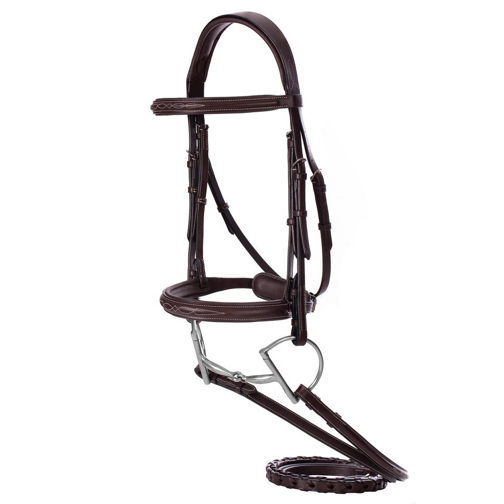 Equinavia Valkyrie Fancy Stitched Padded Cavesson Hunter Bridle with Reins - Chocolate Brown - Horse