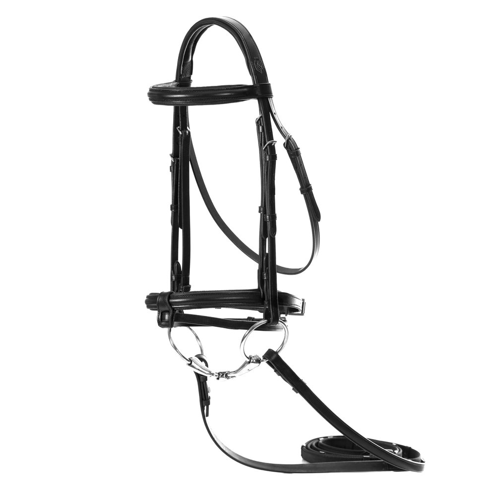 Equinavia Saga Padded Cavesson Dressage Bridle with Reins and Removable Flash - Black - Horse