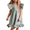 Bigeoosh Girls Dress Linen Boho Party Ruffle Sleeve A-Line Floral Hem Loose Fit Summer Outfits for 5-12 Years Kids Green view 1