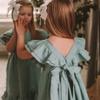 Bigeoosh Girls Dress Linen Boho Party Ruffle Sleeve A-Line Floral Hem Loose Fit Summer Outfits for 5-12 Years Kids Green view 2