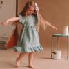 Bigeoosh Girls Dress Linen Boho Party Ruffle Sleeve A-Line Floral Hem Loose Fit Summer Outfits for 5-12 Years Kids Green view 3