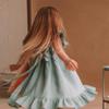 Bigeoosh Girls Dress Linen Boho Party Ruffle Sleeve A-Line Floral Hem Loose Fit Summer Outfits for 5-12 Years Kids Green view 4