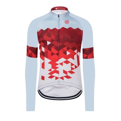 GCRFL Men's Cycling Jersey Long Sleeve Biking Shirt with 3+1 Zipper Pockets Breathable Quick Dry Bicycle Jersey (Grey Red, Large)