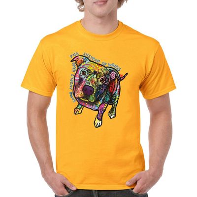 Dean Russo Pit Bull T-Shirt Dog Paw Some Angels Have Fur Men's Tee Yellow XX-Large