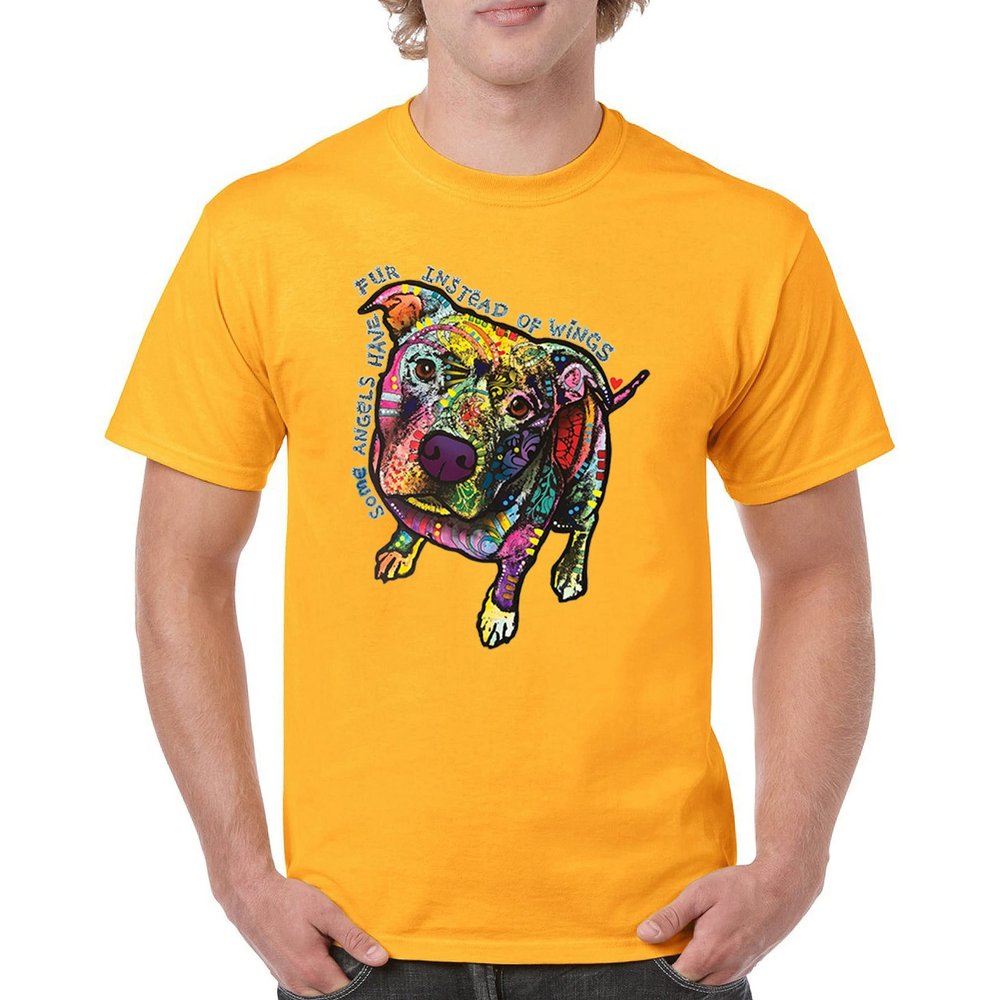 Dean Russo Pit Bull T-Shirt Dog Paw Some Angels Have Fur Men's Tee Yellow XX-Large