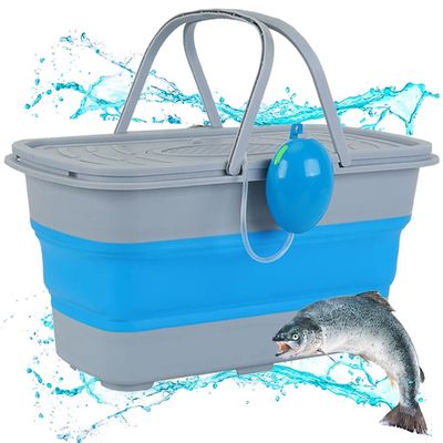 DYK&NX Collapsible Fishing Bucket, Foldable Fish Bucket, Rechargeable Air Pump, Live Fish and Bait Container Outdoor Camping Fishing Bag and Fish Protection Bucket