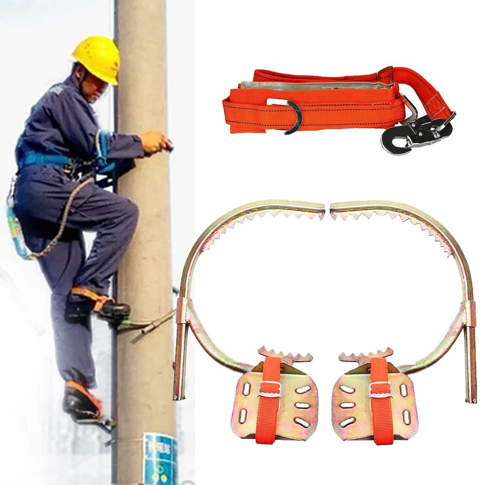 wzfdm Tree Climbing Spikes, Adjustable Electrician Wooden Pole Foot BuckleNon-Slip Pole Climbing Spikes with Safety Harness, for Hunting Observation, Picking Fruit,450Model