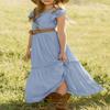 MITILLY Girls Lace Flower Ruffle Sleeve A-Line Swing Wedding Party Long Maxi Dress with Pockets 12-13 Years Light Blue view 4
