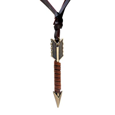FORUBUS Handmade Arrow Leather Necklace, Vintage Ethnic Style Arrowhead Pendant Leather Rope Neckalce for Men Women Boho Distressed Jewelry-arrow gold