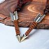 FORUBUS Handmade Arrow Leather Necklace, Vintage Ethnic Style Arrowhead Pendant Leather Rope Neckalce for Men Women Boho Distressed Jewelry-arrow gold view 3