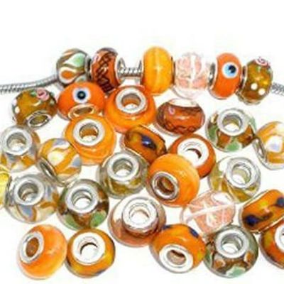 10 Mixed Orange Glass Lampwork Beads for Snake Chain Charm Bracelet charm original