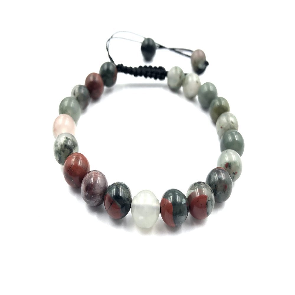 SHNAYA JEWELS Natural Bloodstone Gemstone Bracelet for Men & Women | 8mm Round Crystal Beads | Adjustable Handmade Macrame Healing Stone Bracelet | March Birthstone Jewelry | Unisex