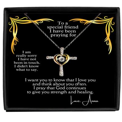 Cross Dancing Necklace Luxury Box Cancer Gifts, Custom Warrior Gift, Prayer Cross Necklace for Sick Friend, Gift for Terminal Ill Friend, Prayer Wis