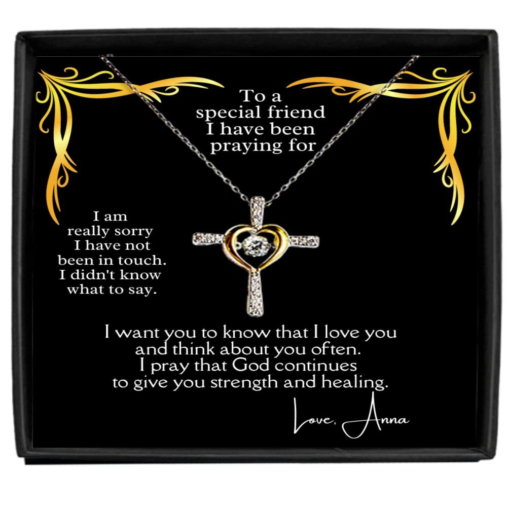 Cross Dancing Necklace Luxury Box Cancer Gifts, Custom Warrior Gift, Prayer Cross Necklace for Sick Friend, Gift for Terminal Ill Friend, Prayer Wis