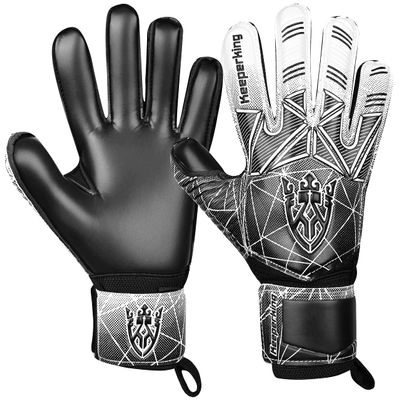 Keeperking Soccer Goalie Goalkeeper Gloves for Kids Boys Youth & Adult,Latex Strong Grip Palms with Removable Finger Spines Protection Children Football Gloves for Training/Match (6,Black-FS)