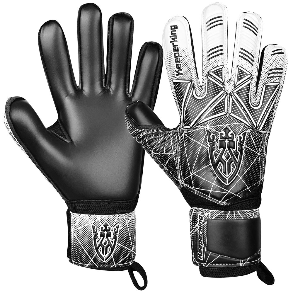 Keeperking Soccer Goalie Goalkeeper Gloves for Kids Boys Youth & Adult,Latex Strong Grip Palms with Removable Finger Spines Protection Children Football Gloves for Training/Match (6,Black-FS)
