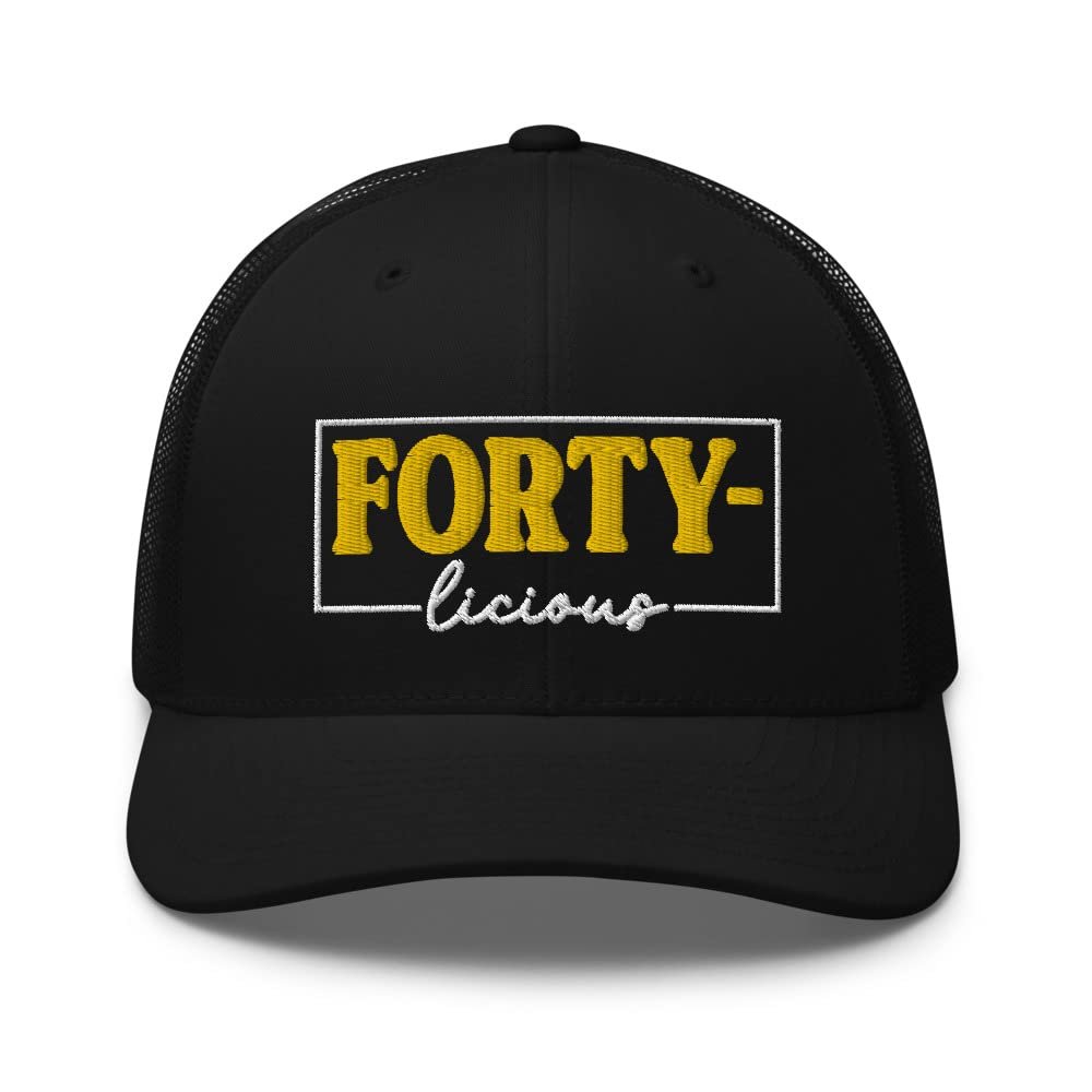40th Birthday Embroidered Trucker Hat Cap, Forty Birthday Hat Gift, Forty-Licious Black