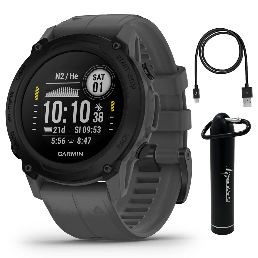 Wearable4U - Garmin Descent G1 Rugged Dive Computer, Multiple Dive Modes, Slate Gray with Power Bundle