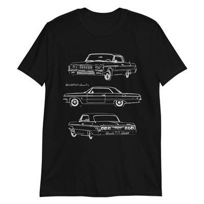 1964 Chevy Impala SS Owner Antique Car Outline Art Short-Sleeve T-Shirt Black