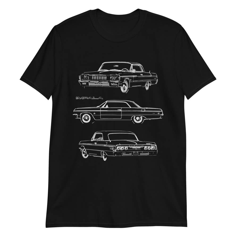 1964 Chevy Impala SS Owner Antique Car Outline Art Short-Sleeve T-Shirt Black