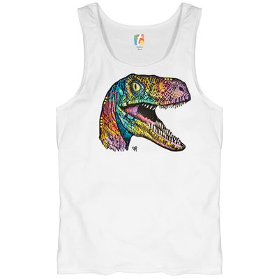 Tee Hunt Colorful Raptor Tank Top Dean Russo Neon Dinosaur Pattern Men's Top White Small