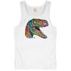 Tee Hunt Colorful Raptor Tank Top Dean Russo Neon Dinosaur Pattern Men's Top White Small view 1