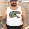 Tee Hunt Colorful Raptor Tank Top Dean Russo Neon Dinosaur Pattern Men's Top White Small view 3