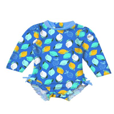 Hedmy Toddler Baby Girls Long Sleeve Swimsuit Zipper Rash Guard One Piece UPF 50+ Sun Protection Bathing Suit Blue&Yellow 18-24 Months