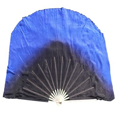 Winged Sirenny Pair Belly Dance Silk Flutter Fans 45"x41", Large Short Dancing fans for Events, Stage Performance, Theatre, & Flow arts, Carry Bag Included (black&blue)