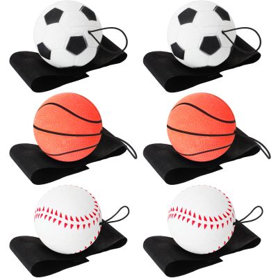 Skylety 6 Pcs Wrist Return Ball on a String 2.48 Inch Rebound Sport Balls with Elastic Strap Soccer Basketball Baseball Practice Party Favors Wrist Exercise and Fun Play for Kids Adults