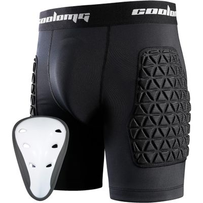 COOLOMG Youth Padded Sliding Shorts with Protective Cup Boys Baseball Compression Shorts Football Lacrosse Slider Black M