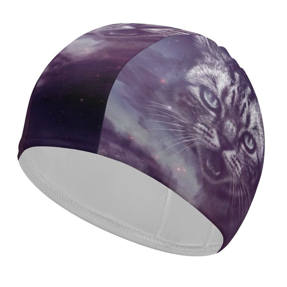BAIKUTOUAN Galaxy Cat Face Unisex Swim Cap Durable Elastic Bathing Cap Swimming Hat for Long Hair Short Hair