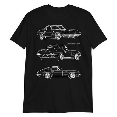 1963 'Vette Split Window Coupe Collector Car Short-Sleeve Unisex T-Shirt Black