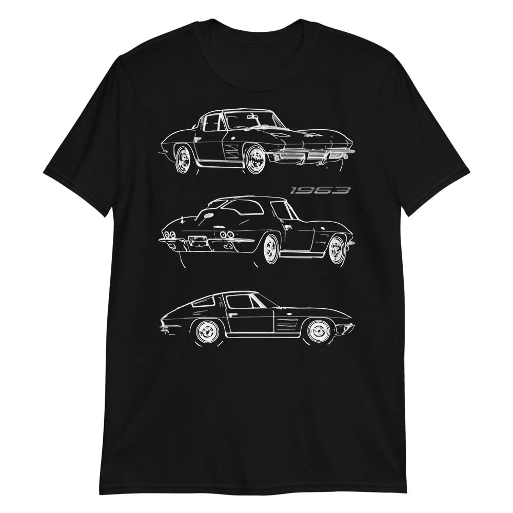 1963 'Vette Split Window Coupe Collector Car Short-Sleeve Unisex T-Shirt Black